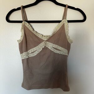 Anthropologie Blue Tassel Trim Ribbed Tank Top - Size XSmall